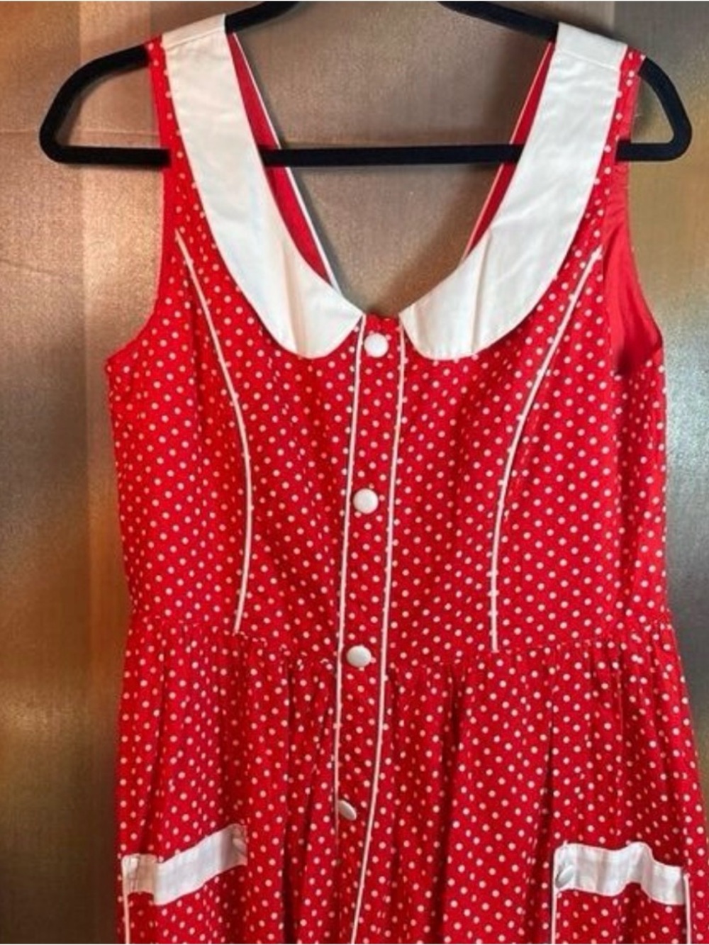 Aryeh‎ Red polka dot rockabilly dress with Peter Pan collar. 123. 38” chest